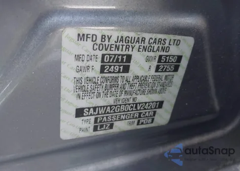 2012 Jaguar Xj Xjl Portfolio из США, поврежденный, VIN SAJWA2GB0CLV24201